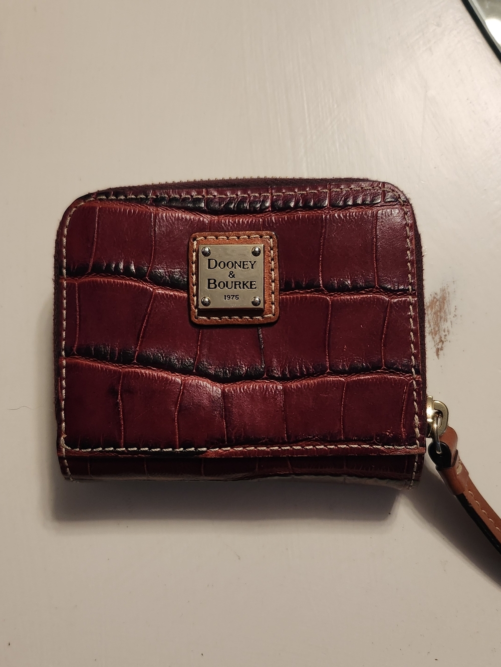 Dooney & Bourke Croc-Embossed Leather Compact Wallet - Bordeaux EUC
